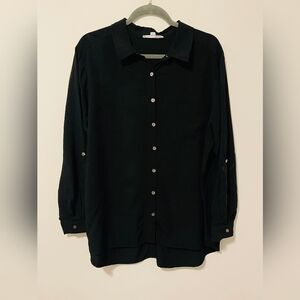 Jane and Delancey Black Blouse With Back Buttons And Roll Tab Sleeves